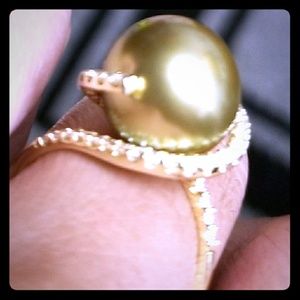 14k diamond pearl ring